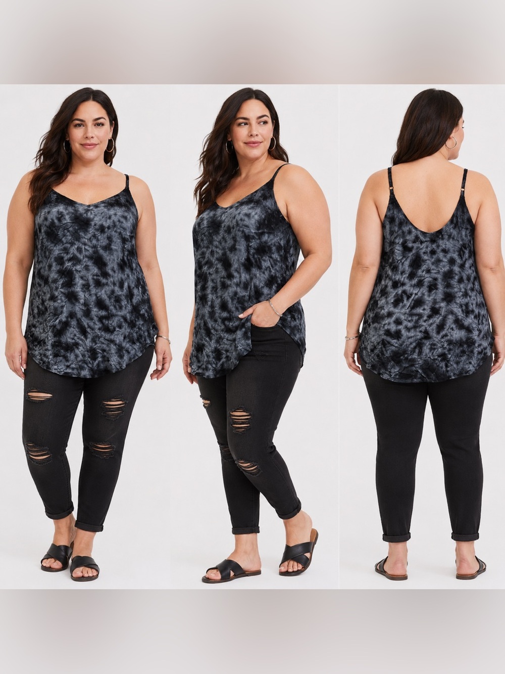 Torrid Size 2 Black Gray Tie Dye Cami Tank Top Plus Size 2X
